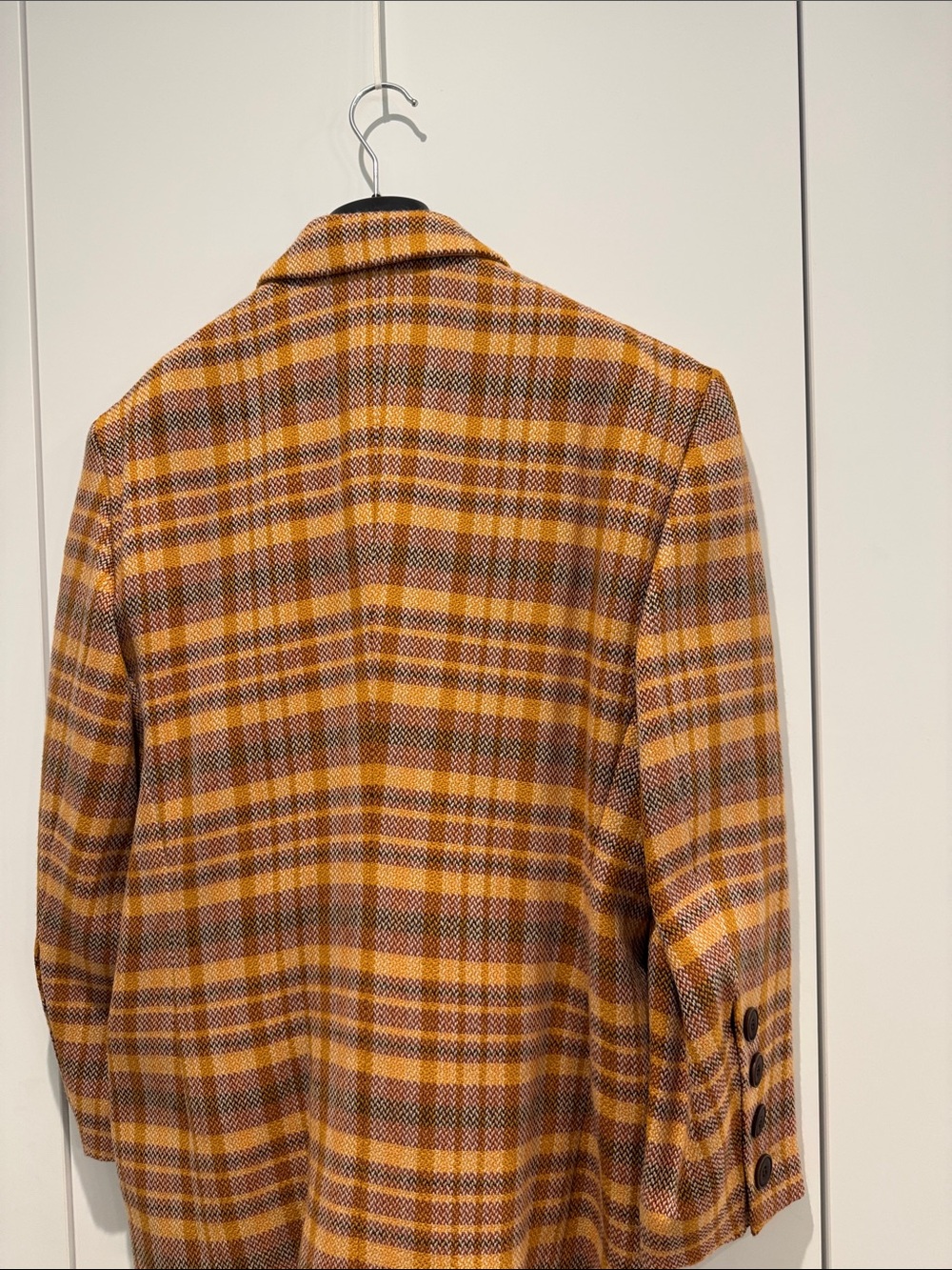 Escada Vintage Wool Orange and Brown Plaid Double-Breasted Blazer EUR 42 US 8 - Picture 2 of 13